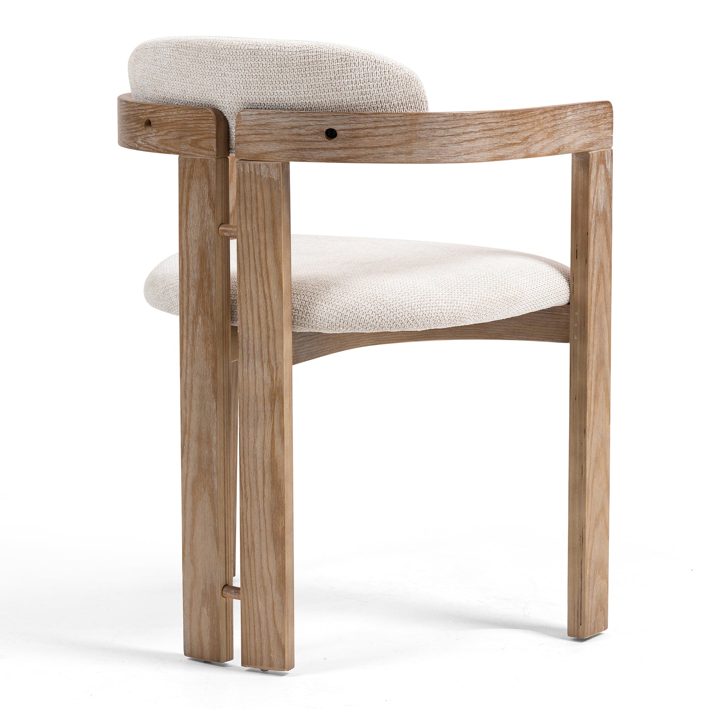 Set of 2 Berne Beige Washed Fabric Dining Chair with Natural Wood Arms and Legs