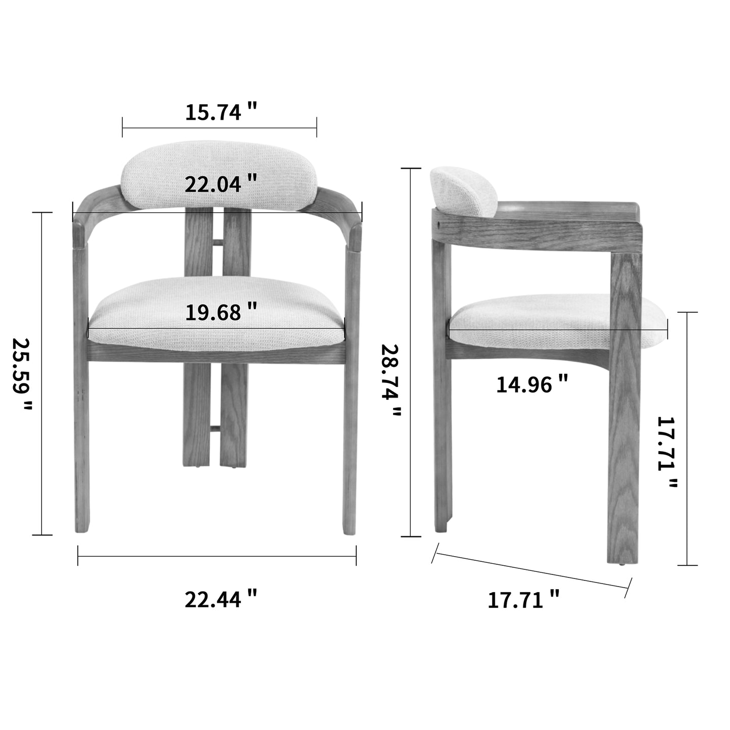 Set of 2 Berne Beige Washed Fabric Dining Chair with Natural Wood Arms and Legs