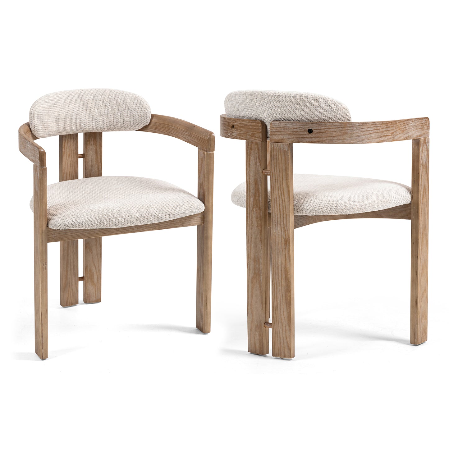 Set of 2 Berne Beige Washed Fabric Dining Chair with Natural Wood Arms and Legs