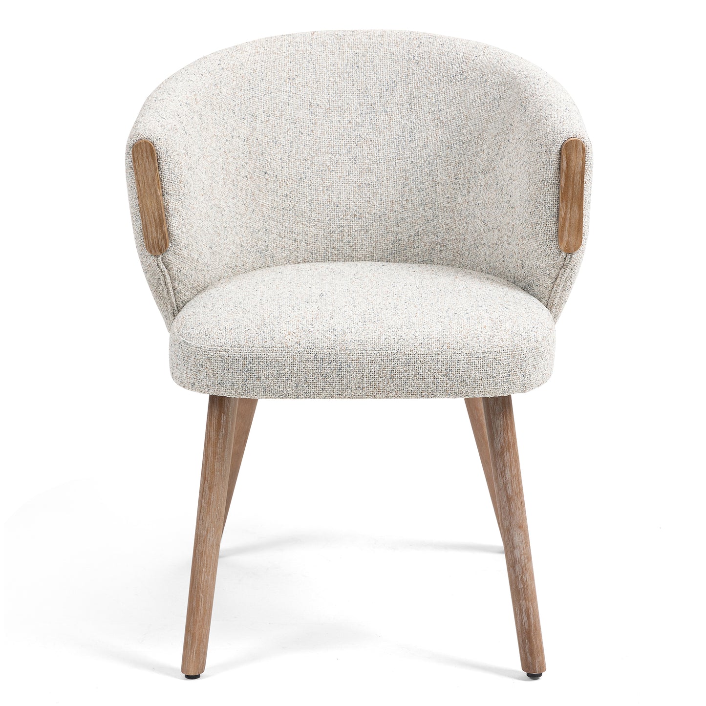 Set of 2 Bernice Beige Washed Boucle Fabric Dining Chair with Natural Wood Arms and Legs