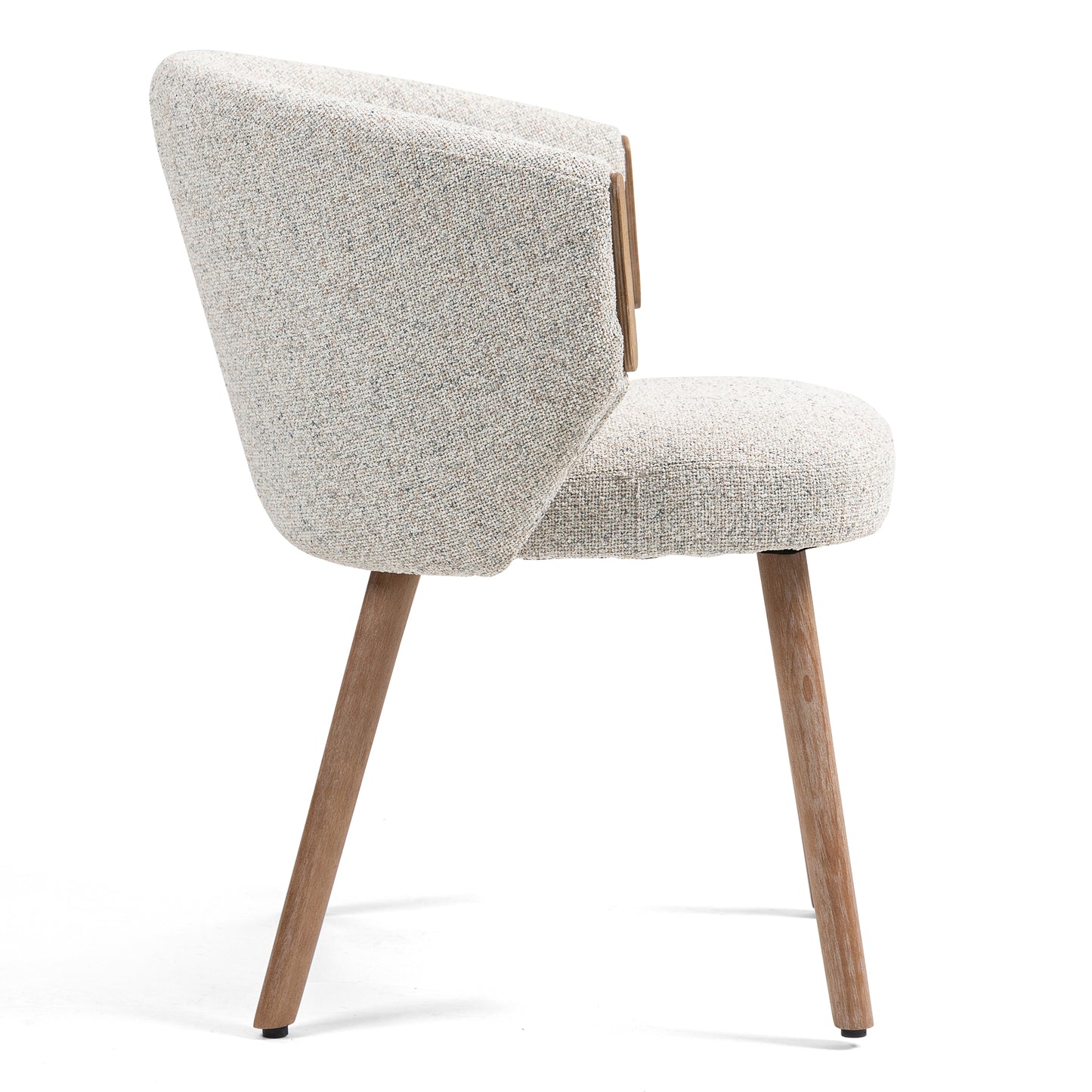 Set of 2 Bernice Beige Washed Boucle Fabric Dining Chair with Natural Wood Arms and Legs