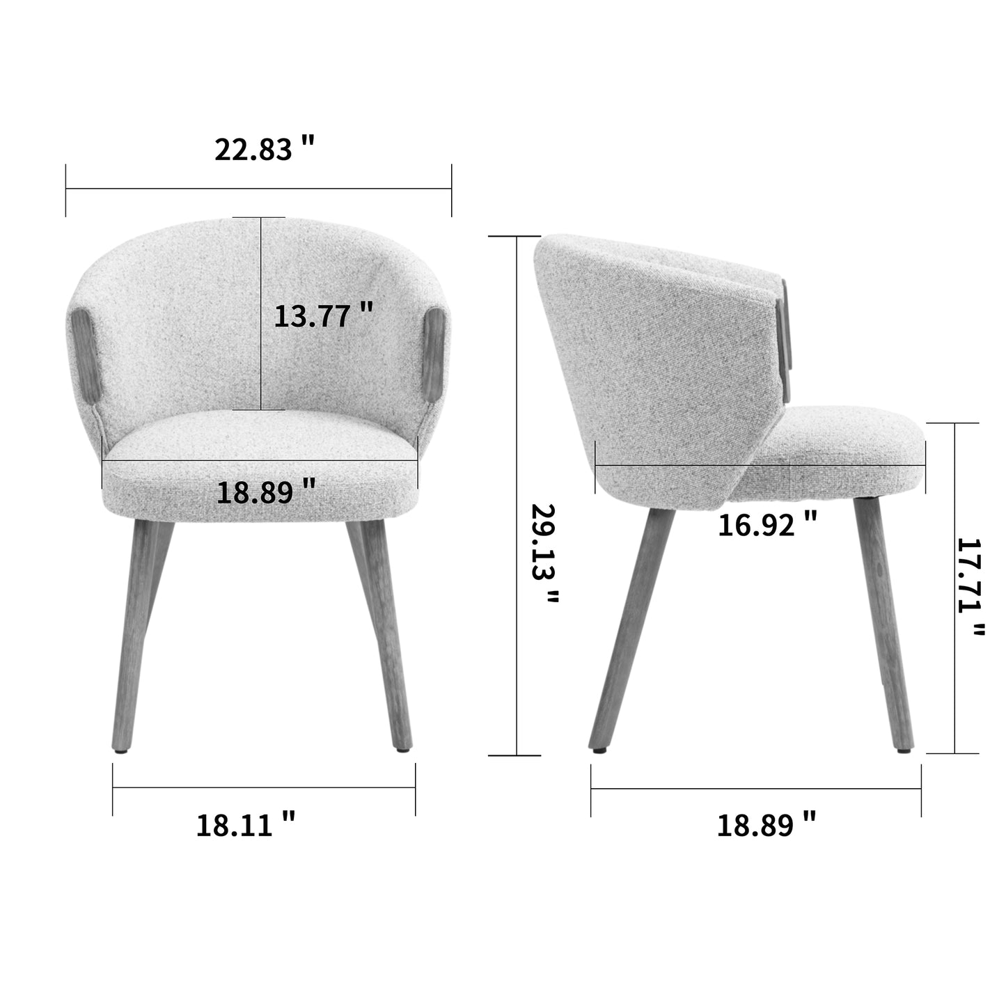 Set of 2 Bernice Beige Washed Boucle Fabric Dining Chair with Natural Wood Arms and Legs