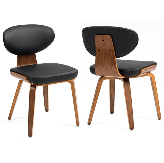 Set of 2 Bettina Black Faux Leather Dining Chair with Walnut Finish Wood Legs