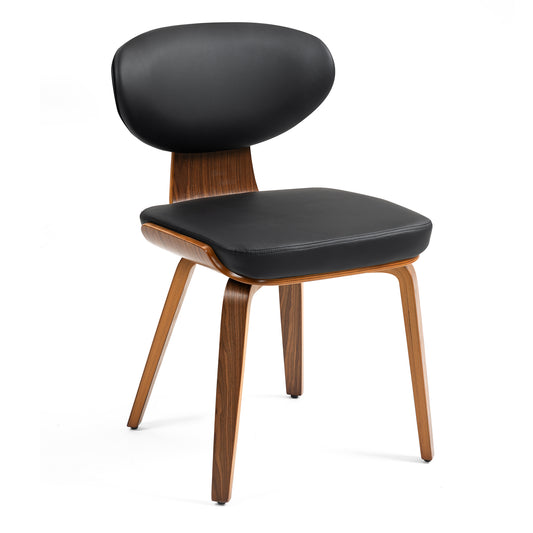 Set of 2 Bettina Black Faux Leather Dining Chair with Walnut Wood Legs