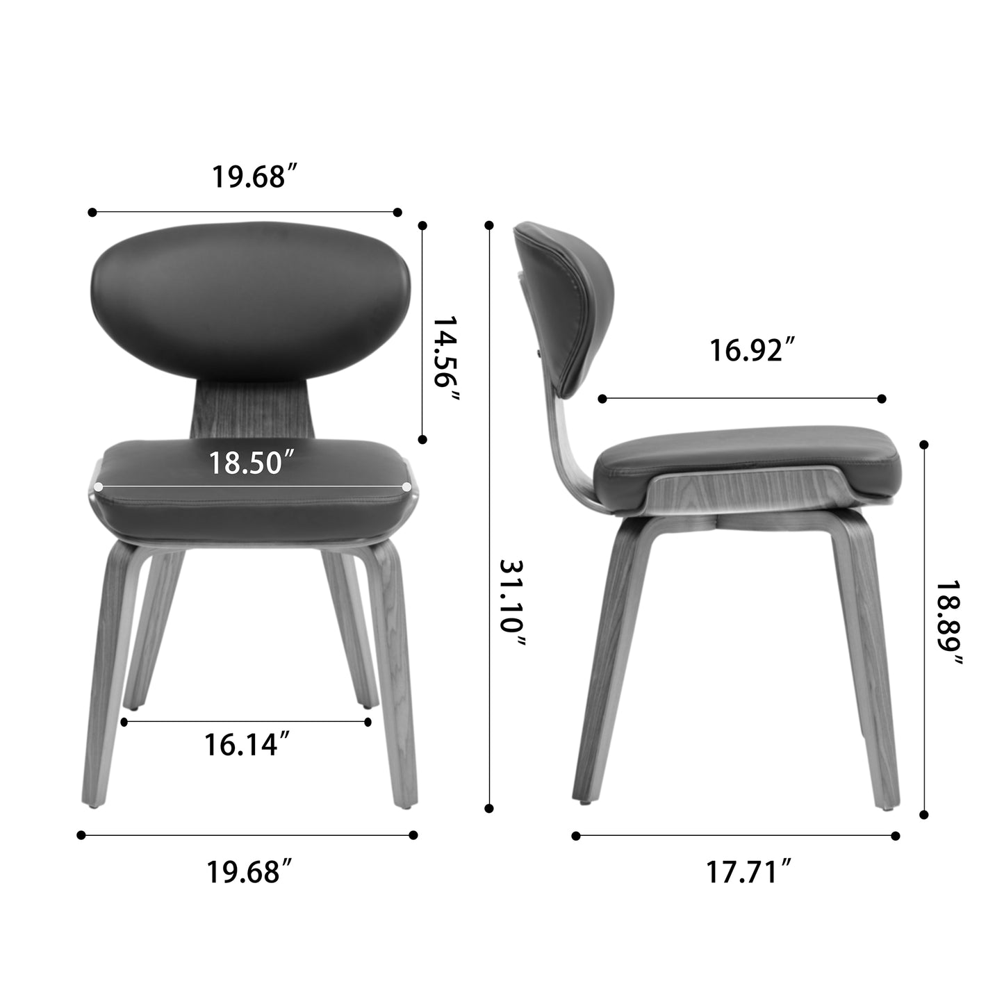 Set of 2 Bettina Black Faux Leather Dining Chair with Walnut Finish Wood Legs