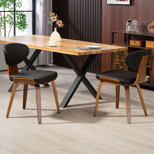 Set of 2 Bettina Black Faux Leather Dining Chair with Walnut Finish Wood Legs