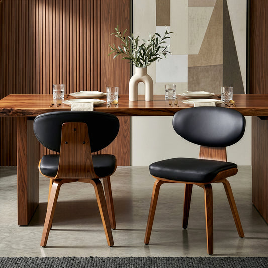 Set of 2 Bettina Black Faux Leather Dining Chair with Walnut Finish Wood Legs