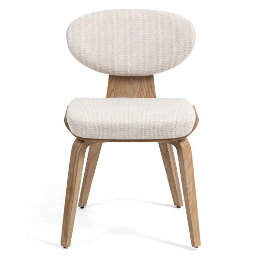 Set of 2 Bernique Beige Washed Woven Fabric Dining Chair with Natural Wood Legs