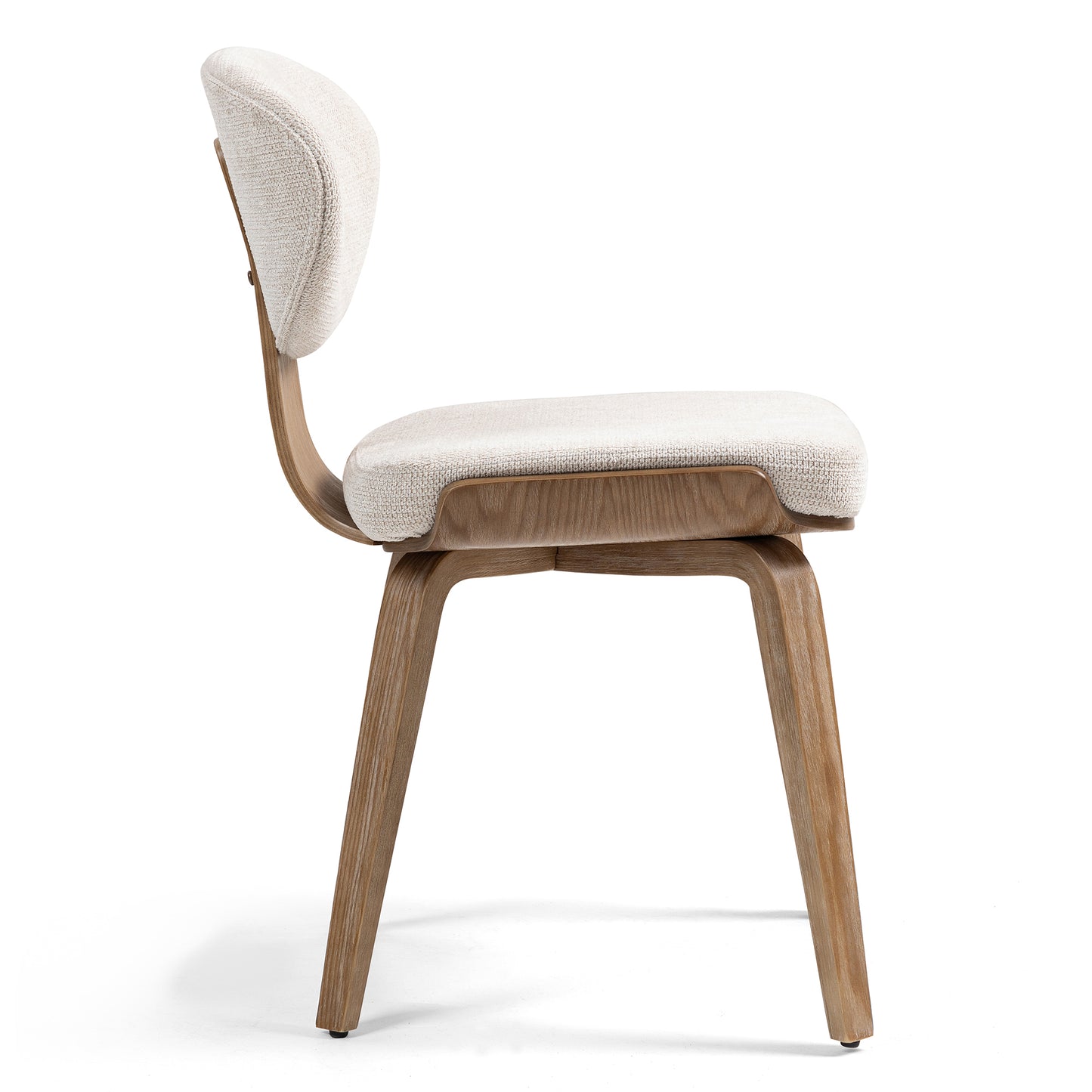 Set of 2 Bernique Beige Washed Woven Fabric Dining Chair with Natural Wood Legs