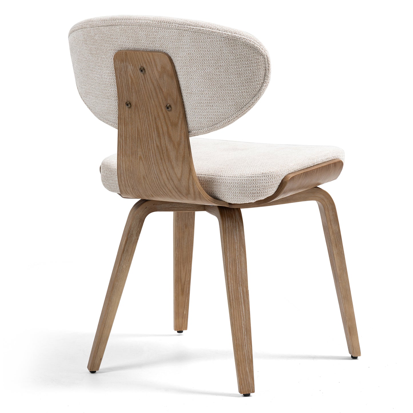 Set of 2 Bernique Beige Washed Woven Fabric Dining Chair with Natural Wood Legs