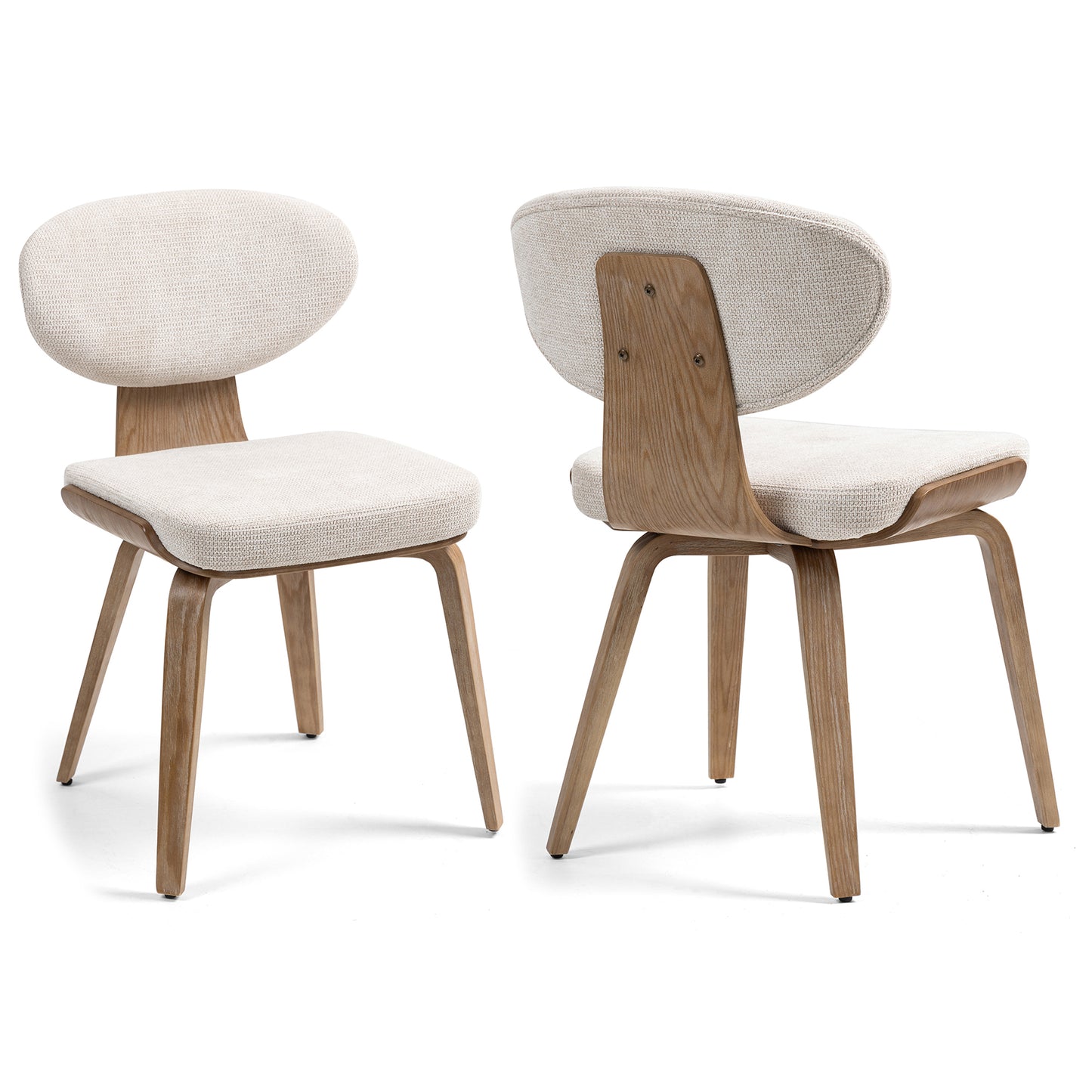 Set of 2 Bernique Beige Washed Woven Fabric Dining Chair with Natural Wood Legs