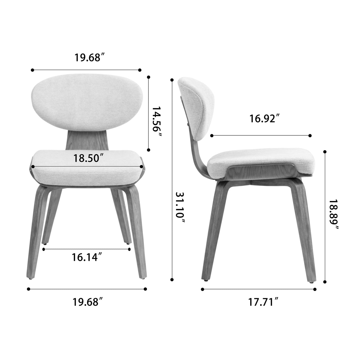 Set of 2 Bernique Beige Washed Woven Fabric Dining Chair with Natural Wood Legs