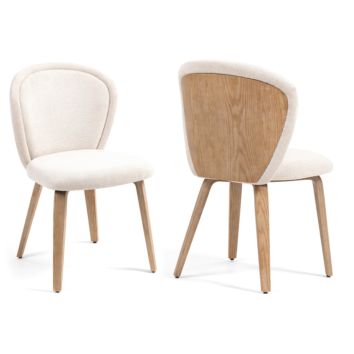 Set of 2 Bernt Beige Washed Woven Fabric Dining Chair with Natural Wood Legs