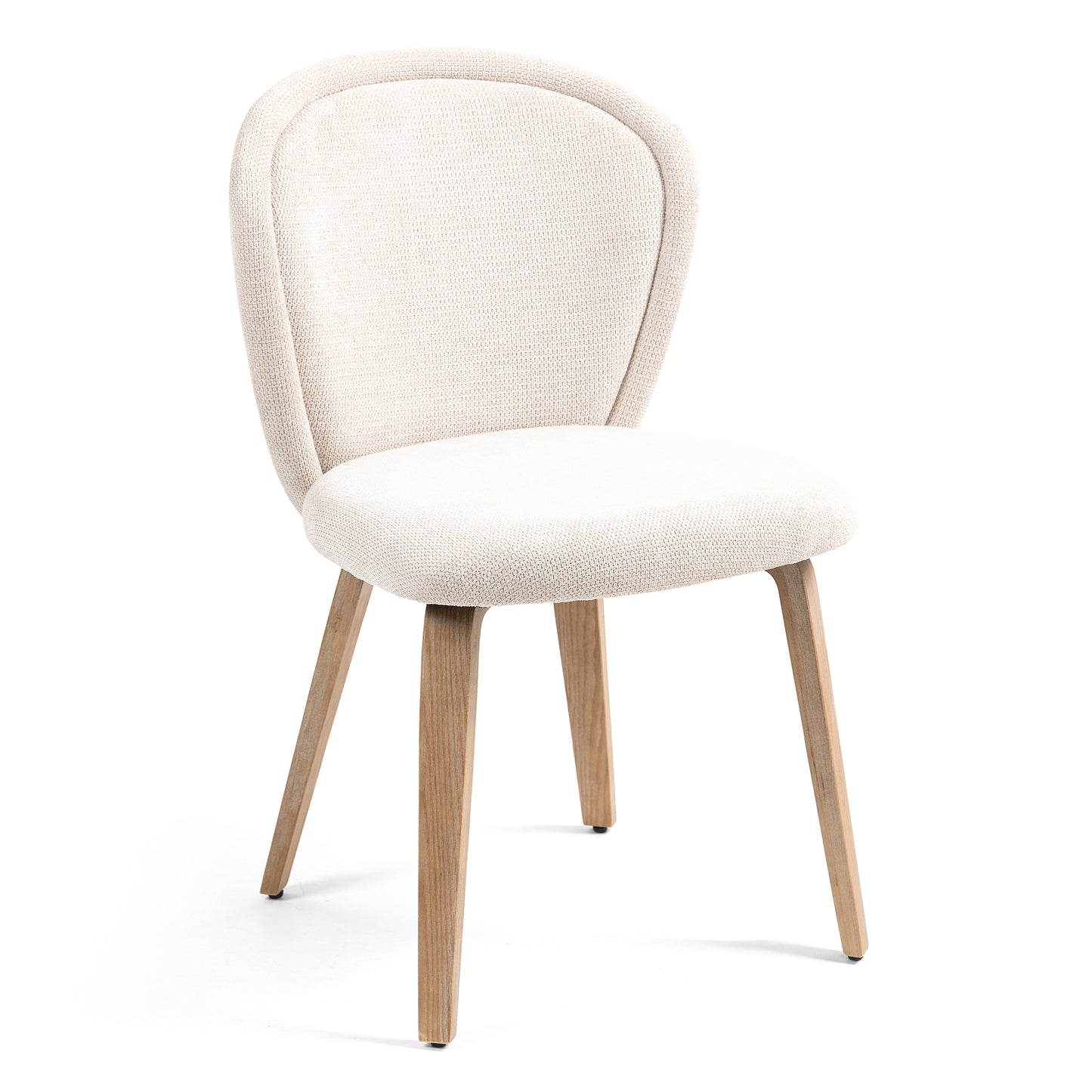 Set of 2 Bernt Beige Washed Woven Fabric Dining Chair with Natural Wood Legs