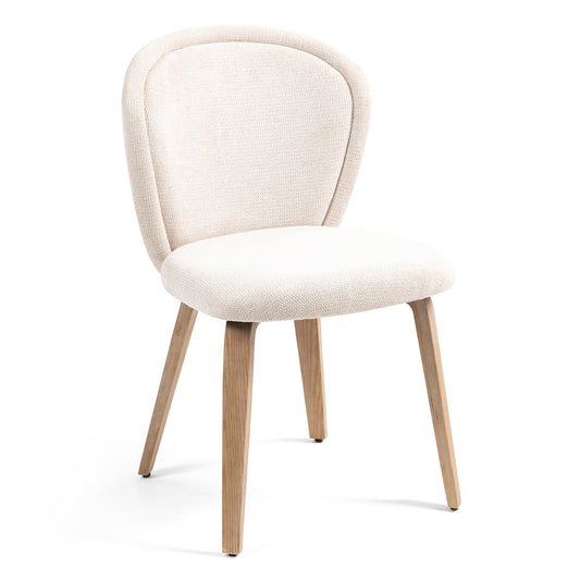 Set of 2 Bernt Beige Washed Woven Fabric Dining Chair with Natural Wood Legs