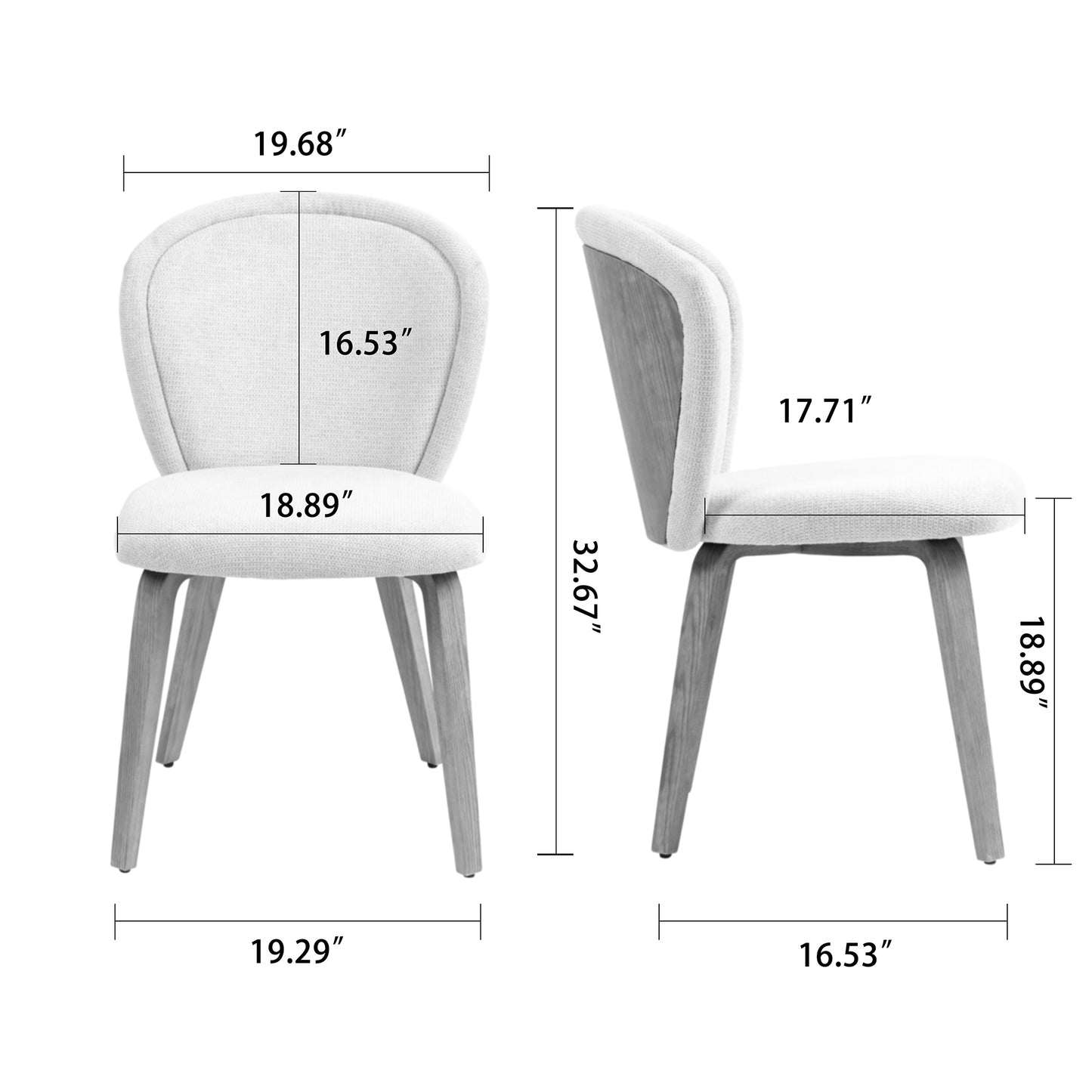 Set of 2 Bernt Beige Washed Woven Fabric Dining Chair with Natural Wood Legs