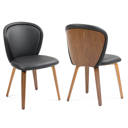 Set of 2 Bexter Black Faux Leather Dining Chair with Walnut Wood Legs