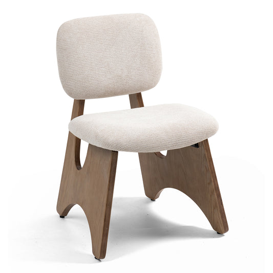 Bertille Beige Washed Woven Fabric Chair with Accent Walnut Legs