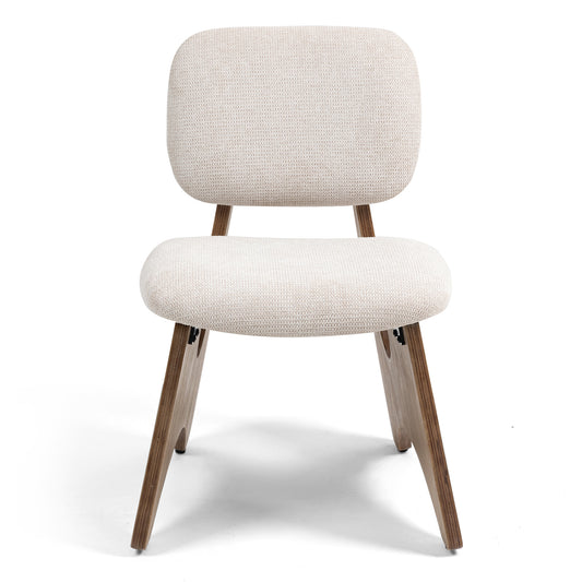 Bertille Beige Washed Woven Fabric Dining Chair with Accent Walnut Legs