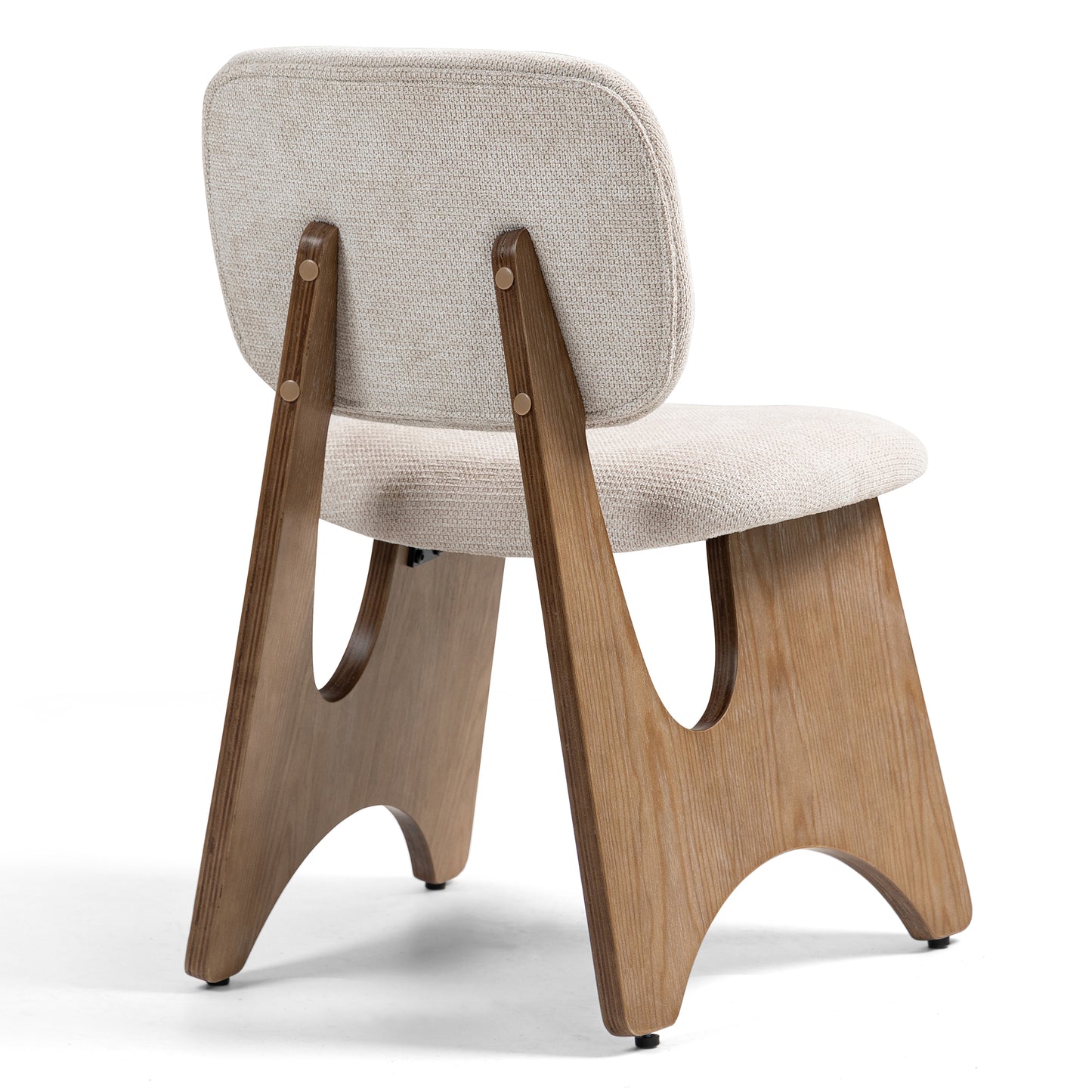 Bertille Beige Washed Woven Fabric Chair with Accent Walnut Legs