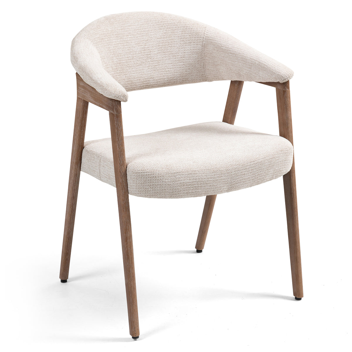 Berwyn Beige Washed Woven Fabric Dining Chair with Walnut Wood Accent Arms and Legs