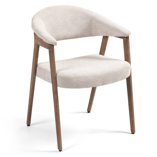 Berwyn Beige Washed Woven Fabric Dining Chair with Walnut Wood Accent Arms and Legs