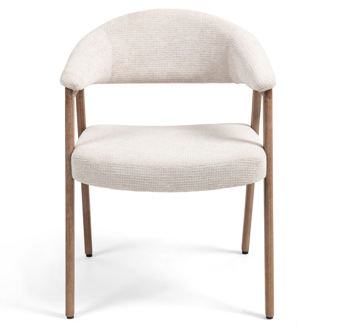 Berwyn Beige Washed Woven Fabric Dining Chair with Walnut Wood Accent Arms and Legs