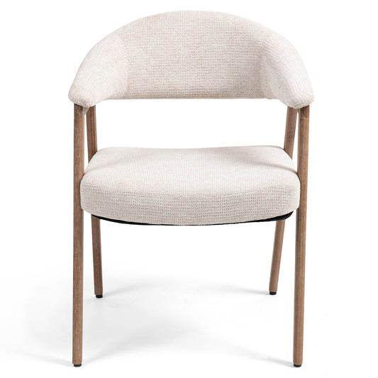 Berwyn Beige Washed Woven Fabric Dining Chair with Walnut Wood Accent Arms and Legs