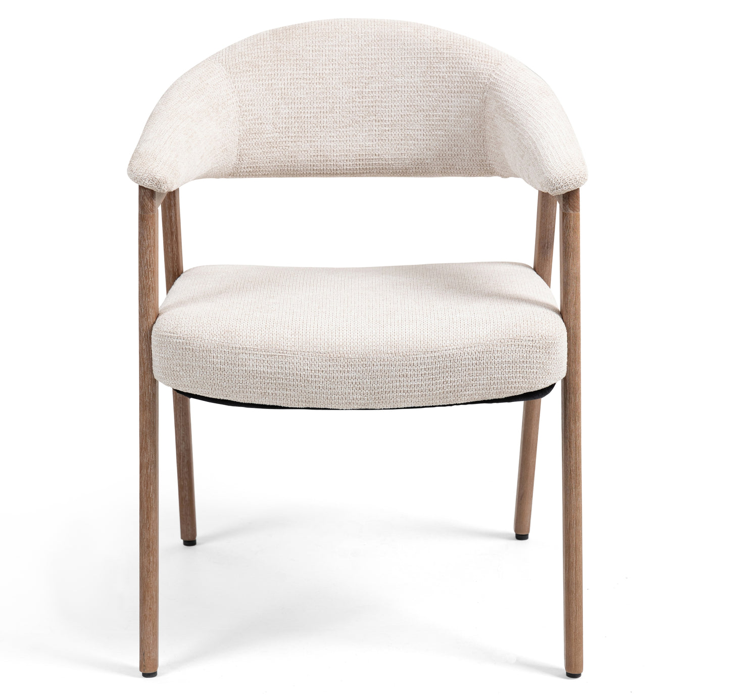 Berwyn Beige Washed Woven Fabric Dining Chair with Walnut Wood Accent Arms and Legs