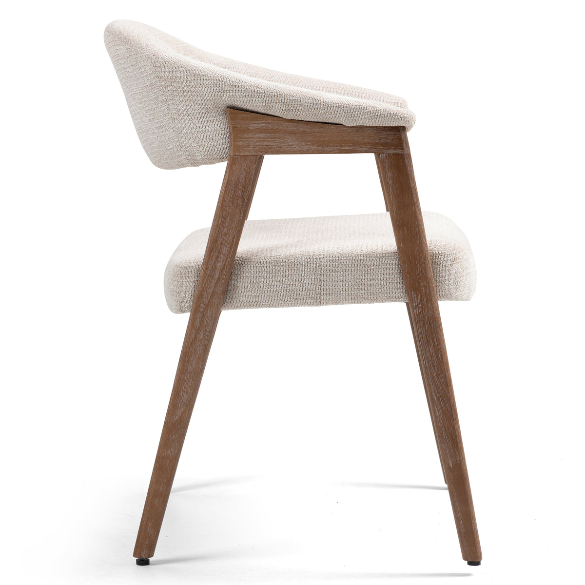 Berwyn Beige Washed Woven Fabric Dining Chair with Walnut Wood Accent Arms and Legs
