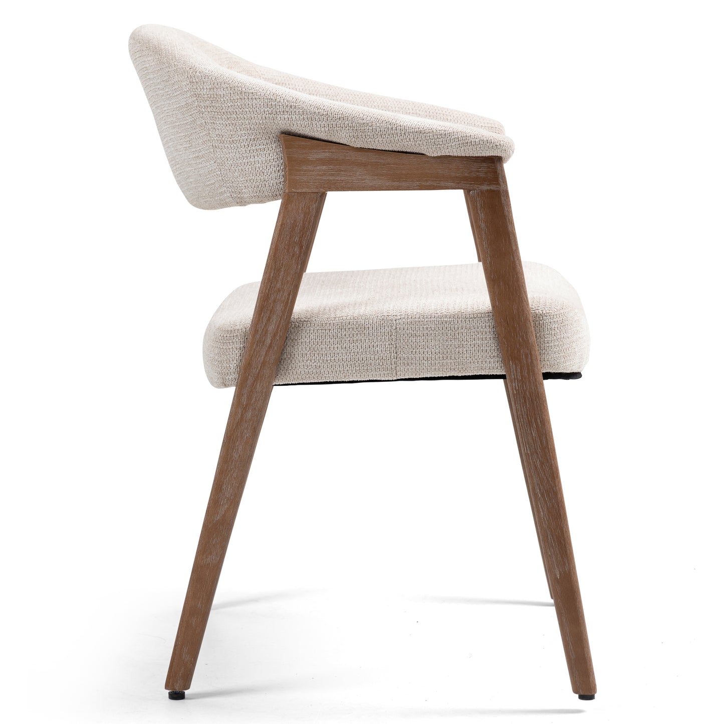 Berwyn Beige Washed Woven Fabric Dining Chair with Walnut Wood Accent Arms and Legs