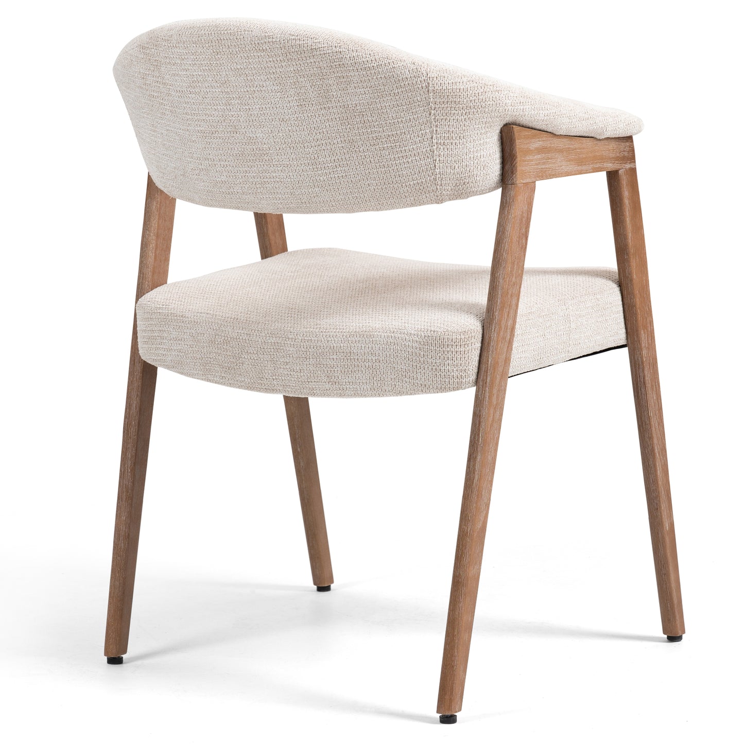 Berwyn Beige Washed Woven Fabric Dining Chair with Walnut Wood Accent Arms and Legs