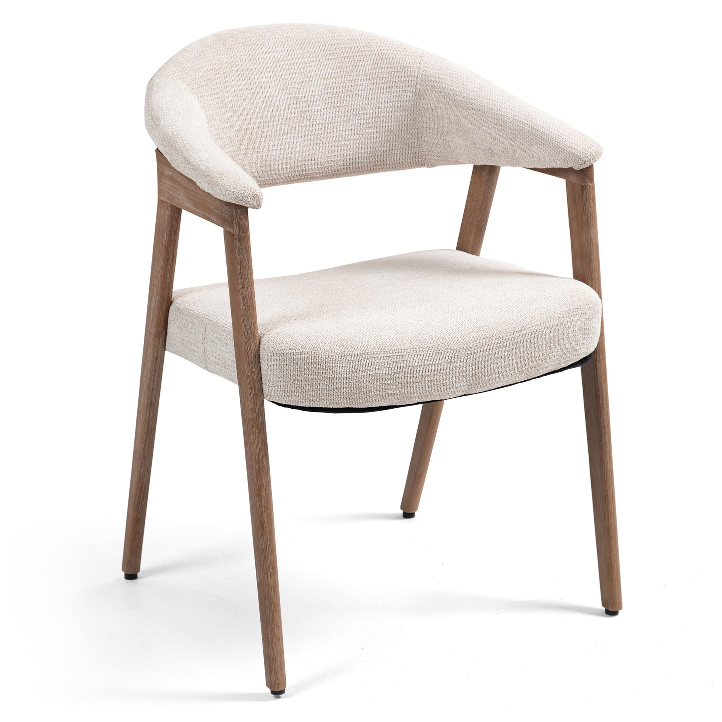 Berwyn Beige Washed Woven Fabric Dining Chair with Walnut Wood Accent Arms and Legs