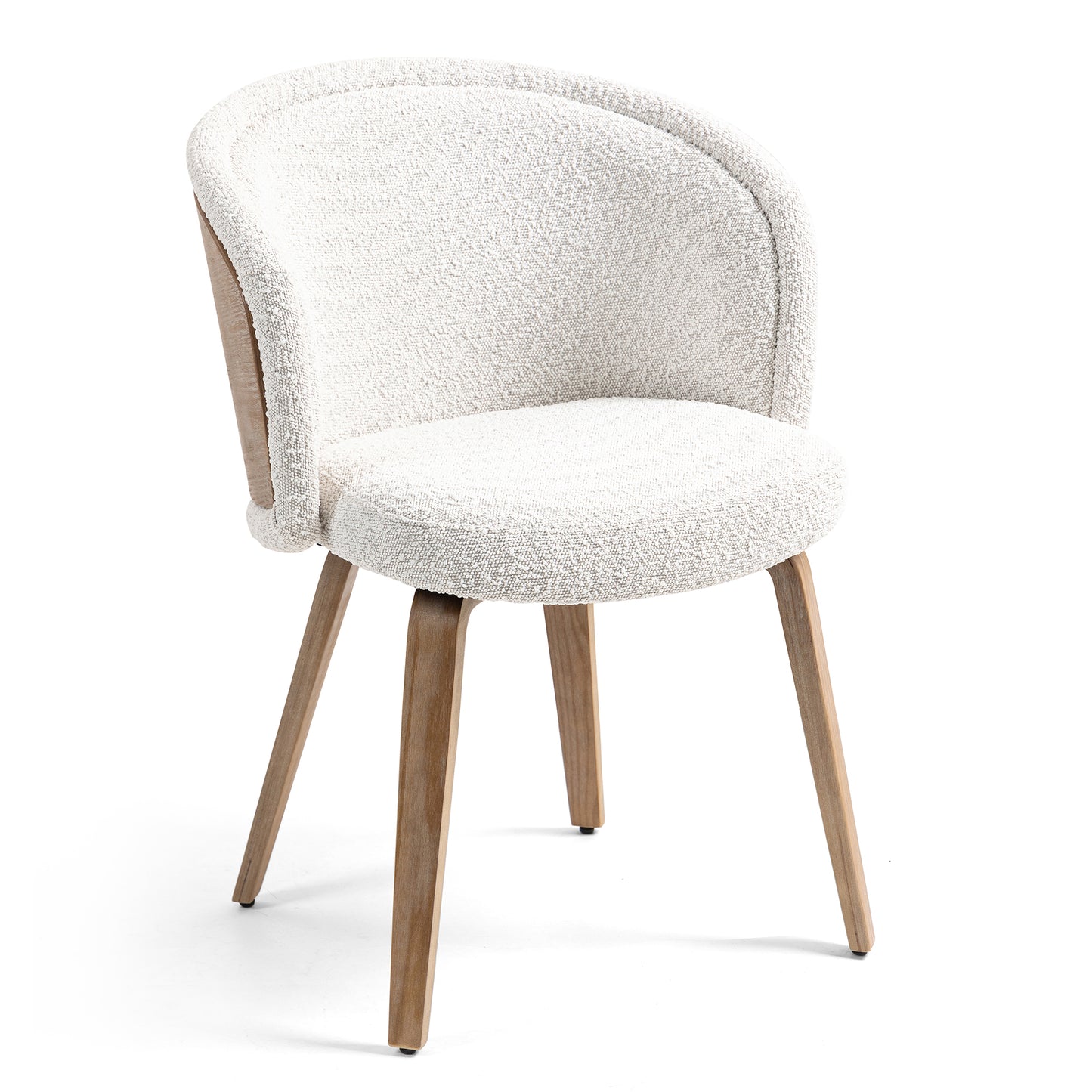 Set of 2 Beryl White Washed Boucle Fabric Dining Chair with Natural Wood Legs