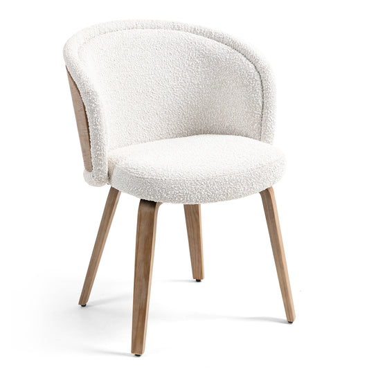 Set of 2 Beryl White Washed Boucle Fabric Dining Chair with Natural Wood Legs