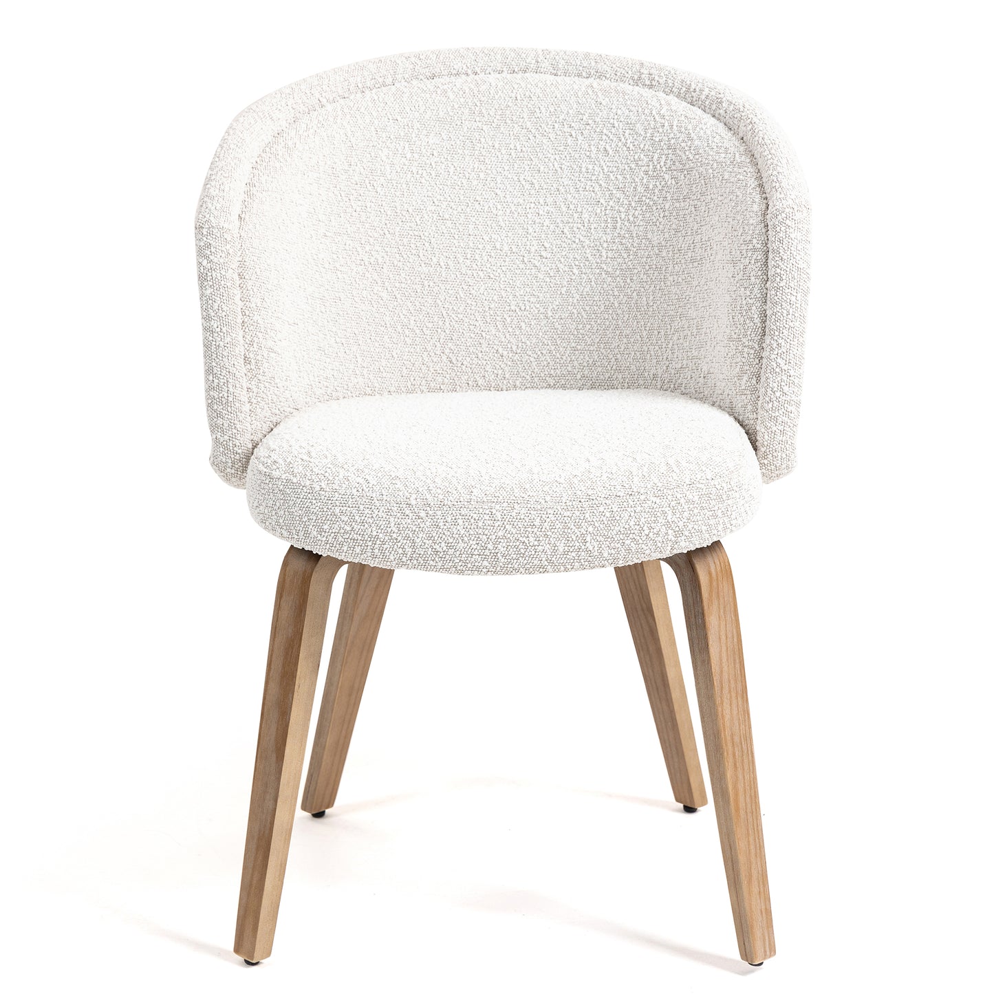 Set of 2 Beryl White Washed Boucle Fabric Dining Chair with Natural Wood Legs