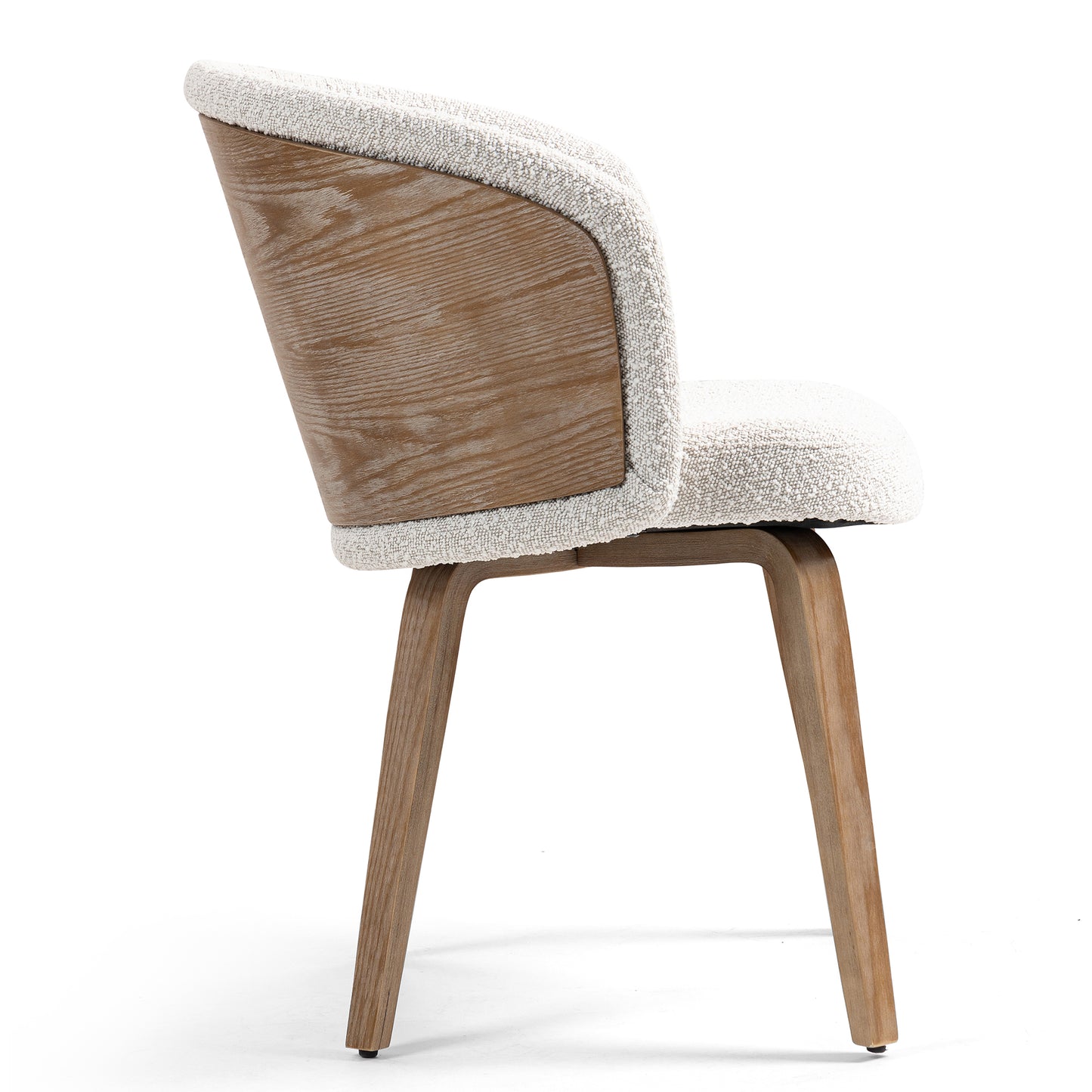 Set of 2 Beryl White Washed Boucle Fabric Dining Chair with Natural Wood Legs