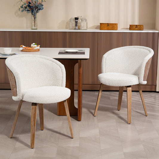 Set of 2 Beryl White Washed Boucle Fabric Dining Chair with Natural Wood Legs