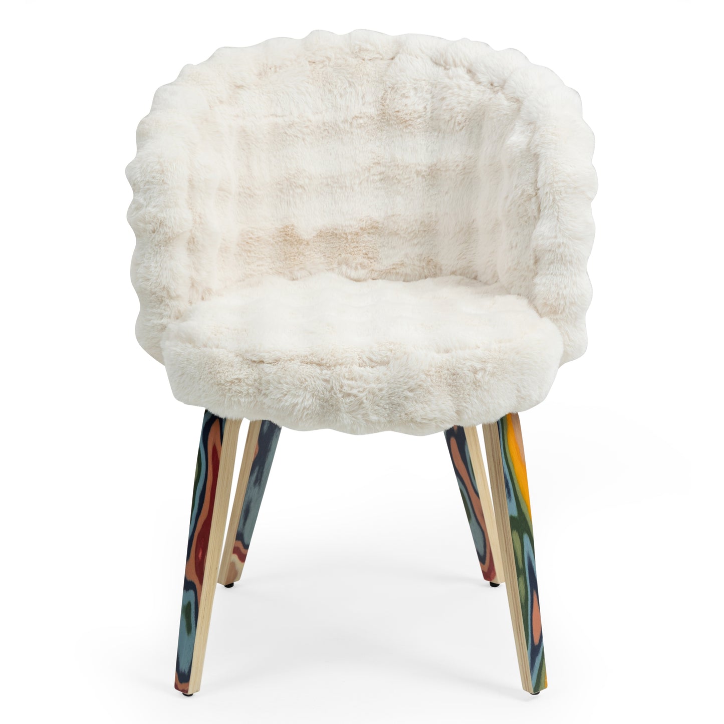 Set of 2 Beverly White Sherpa Fabric Dining Chair with Colorful Wood