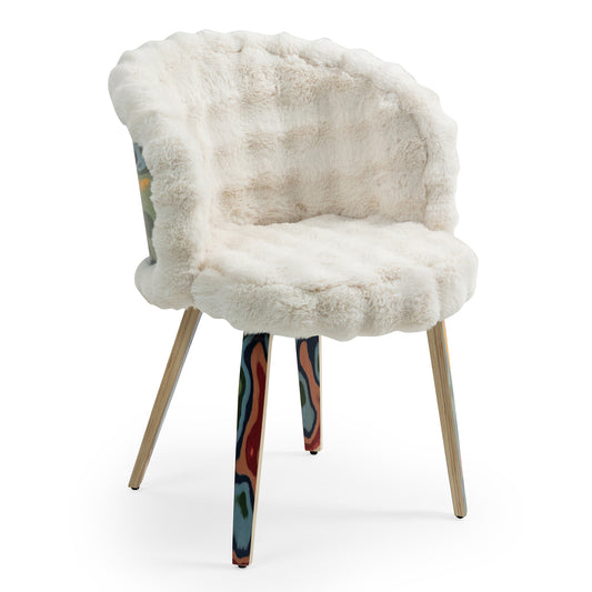 Set of 2 Beverly White Sherpa Fabric Dining Chair with Colorful Wood