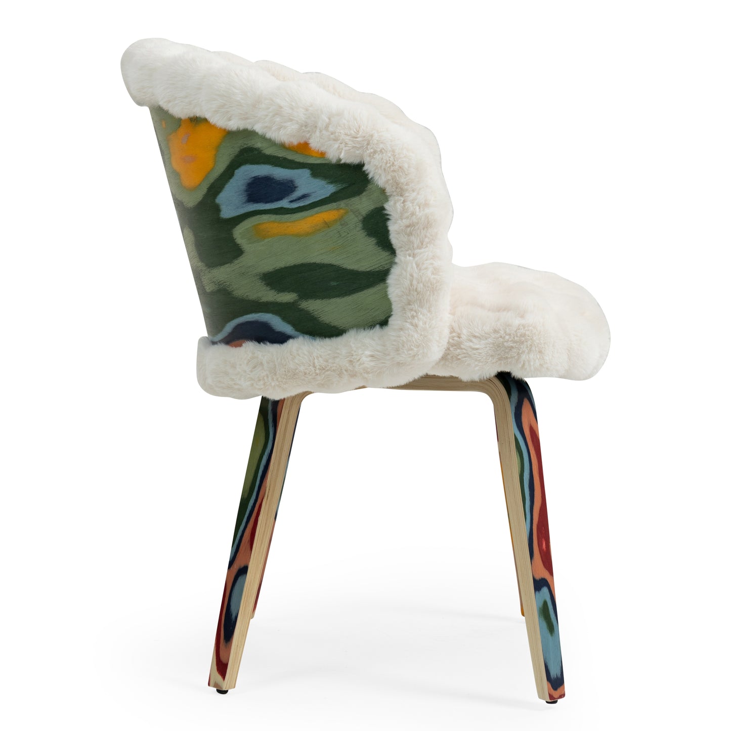 Set of 2 Beverly White Sherpa Fabric Dining Chair with Colorful Wood