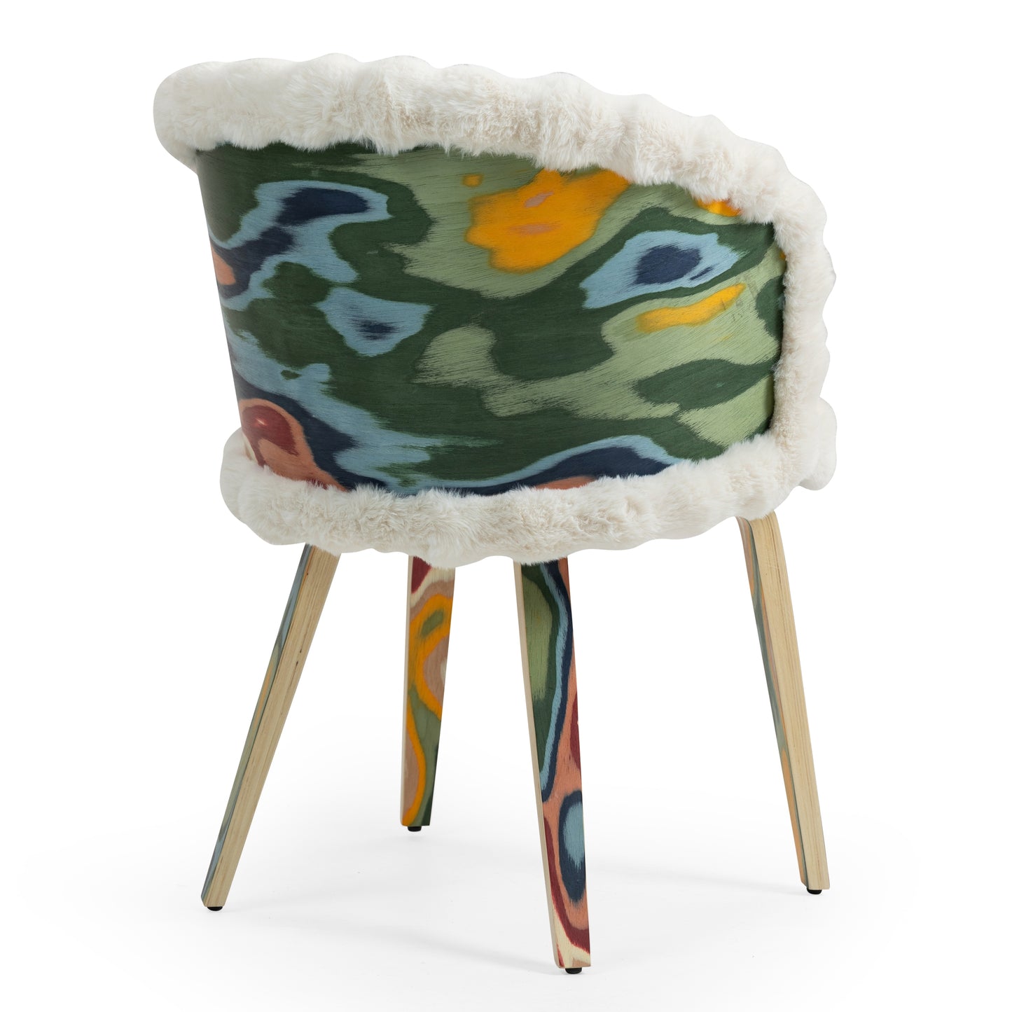 Set of 2 Beverly White Sherpa Fabric Dining Chair with Colorful Wood