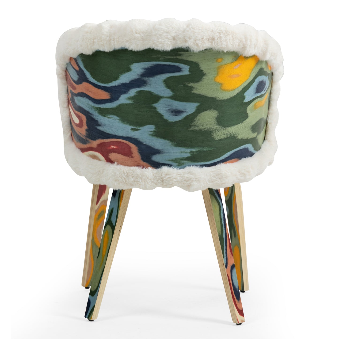 Set of 2 Beverly White Sherpa Fabric Dining Chair with Colorful Wood