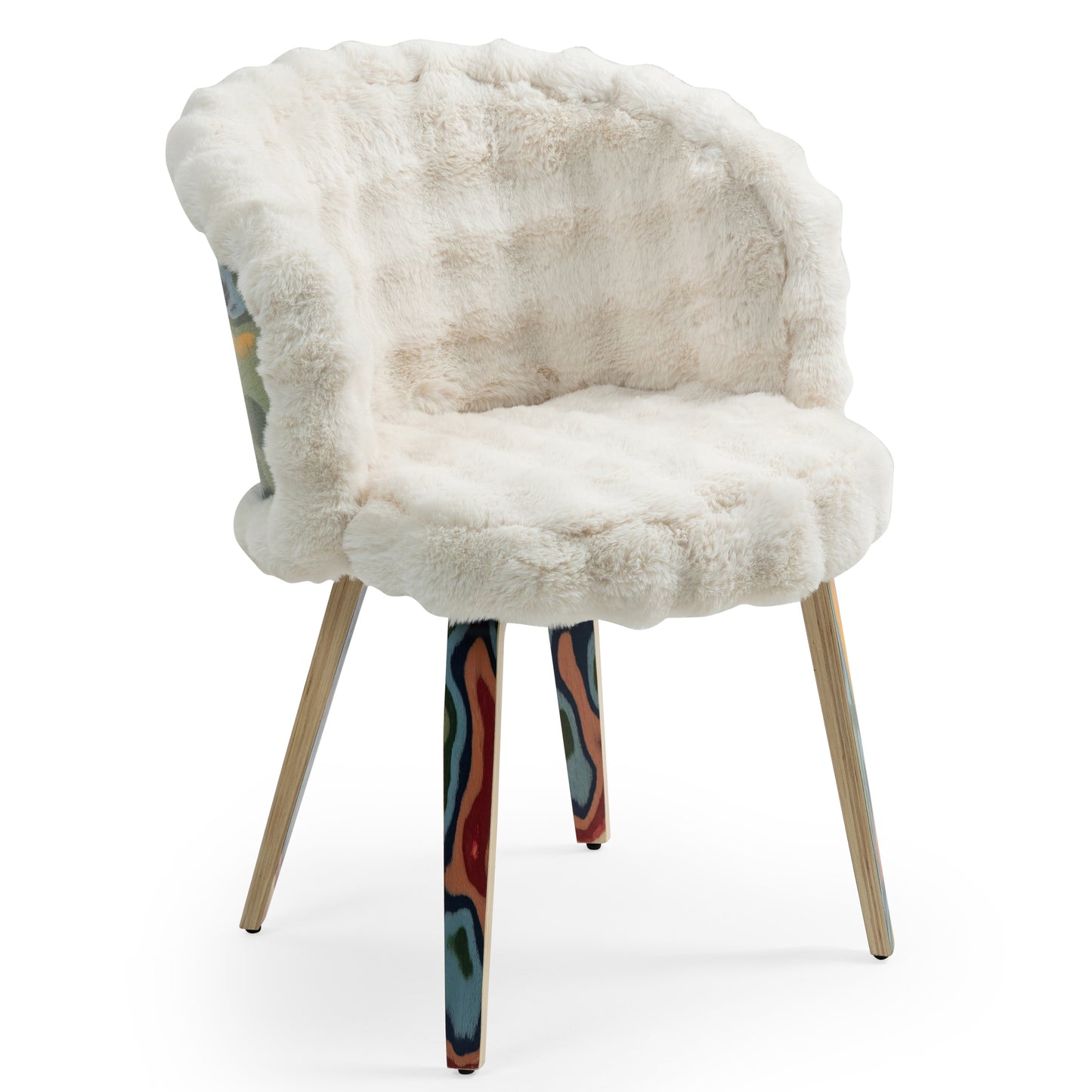 Set of 2 Beverly White Sherpa Fabric Dining Chair with Colorful Wood