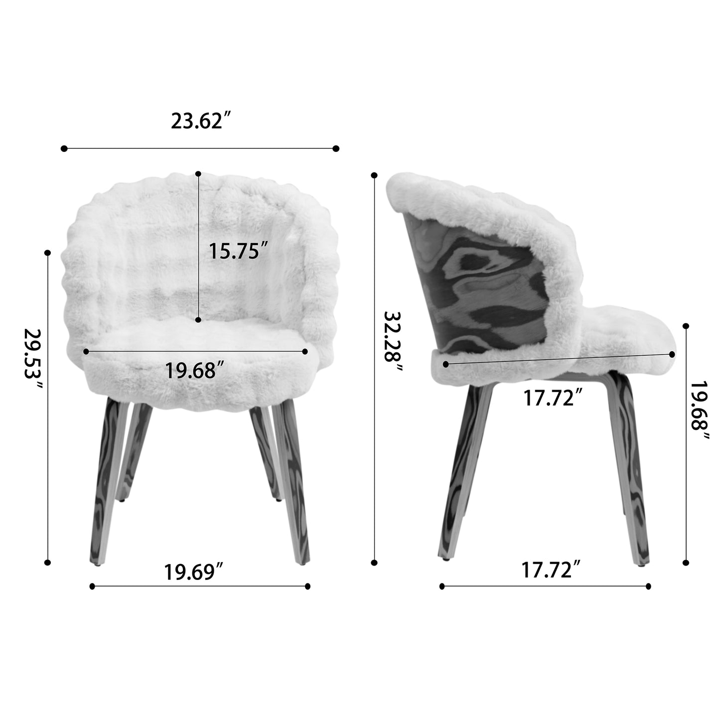 Set of 2 Beverly White Sherpa Fabric Dining Chair with Colorful Wood