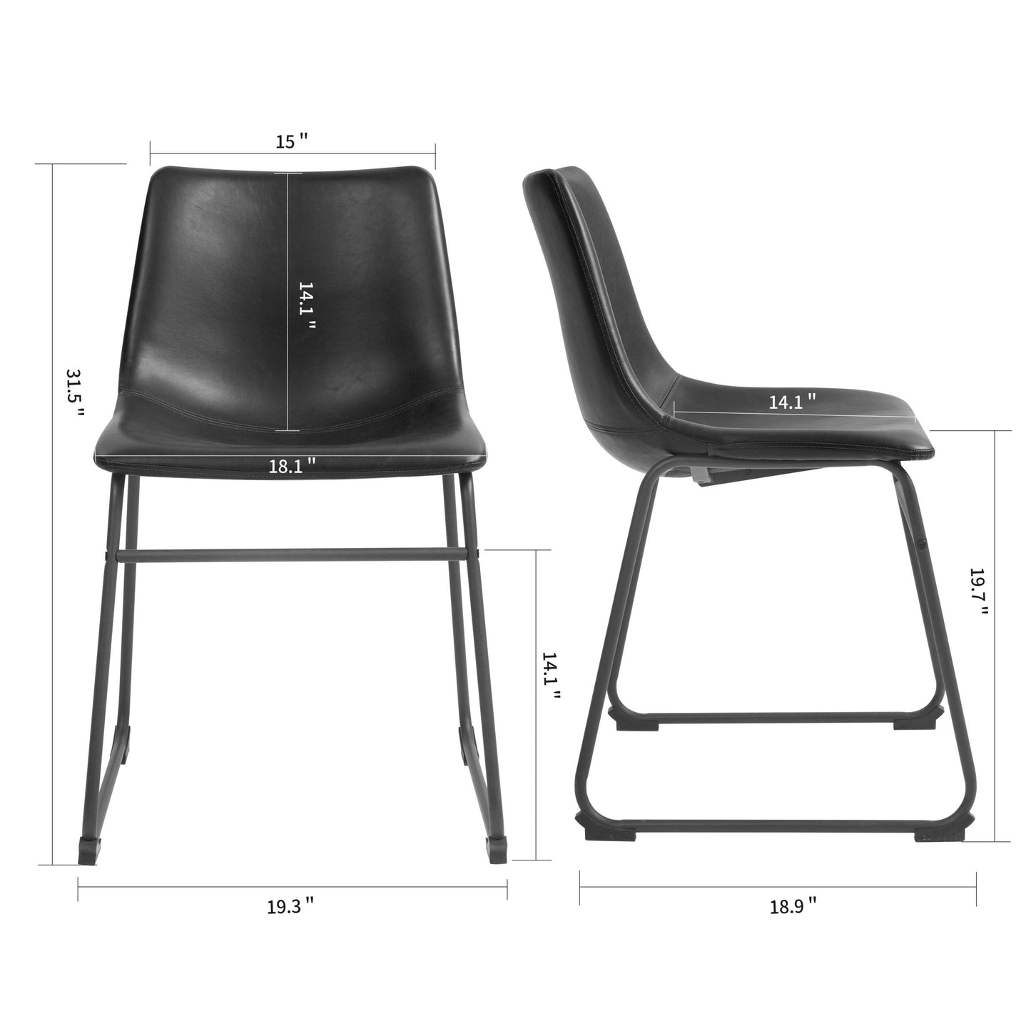 Set of 2 Adan Iron Frame Black Faux Leather Dining Chair