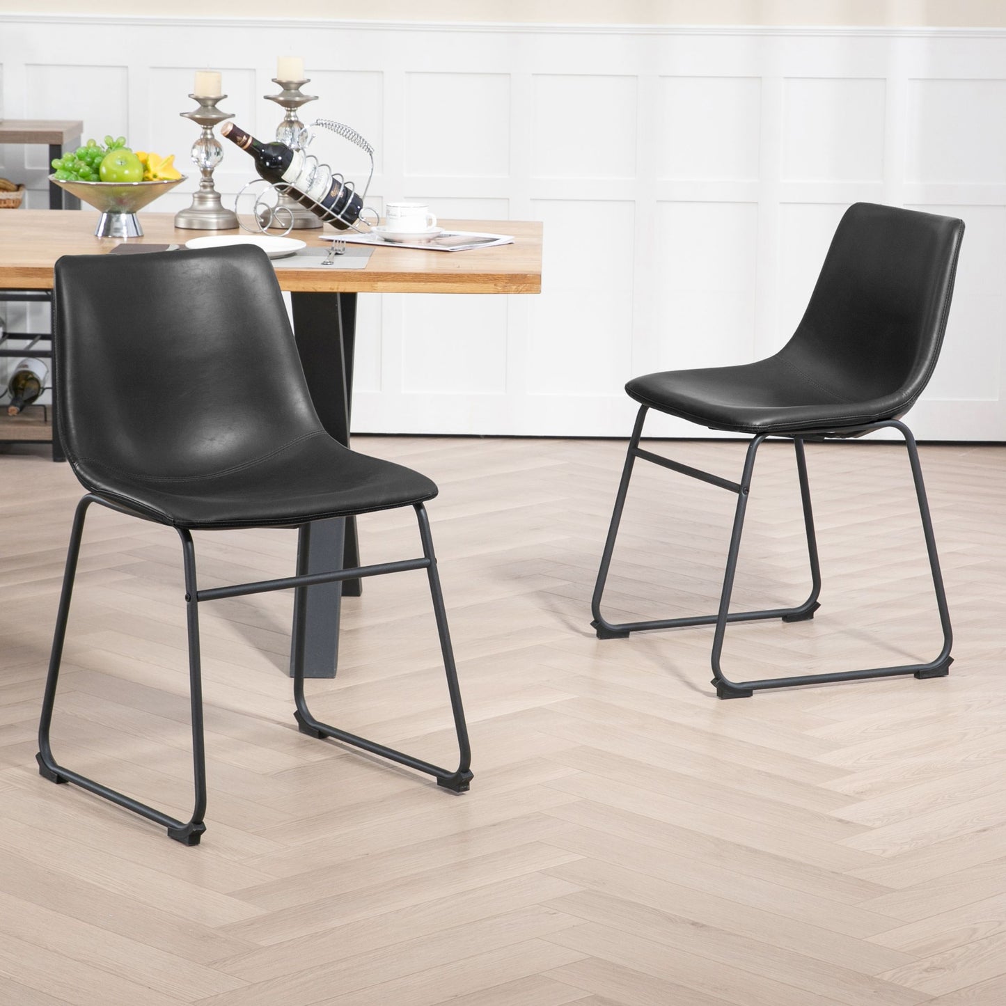 Set of 2 Adan Iron Frame Black Faux Leather Dining Chair