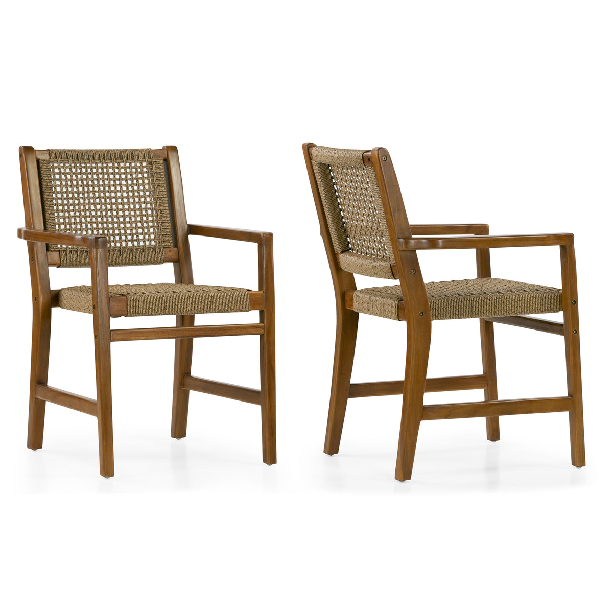 Set of 2 Blanca Brown Teakwood Indoor/Outdoor Dining Chair with Hand-Woven Synthetic Rattan Seat and Back