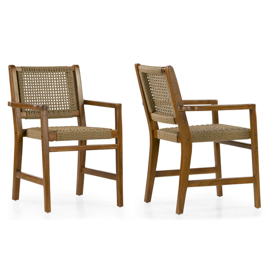 Set of 2 Blanca Brown Teakwood Indoor/Outdoor Dining Chair with Hand-Woven Synthetic Rattan Seat and Back