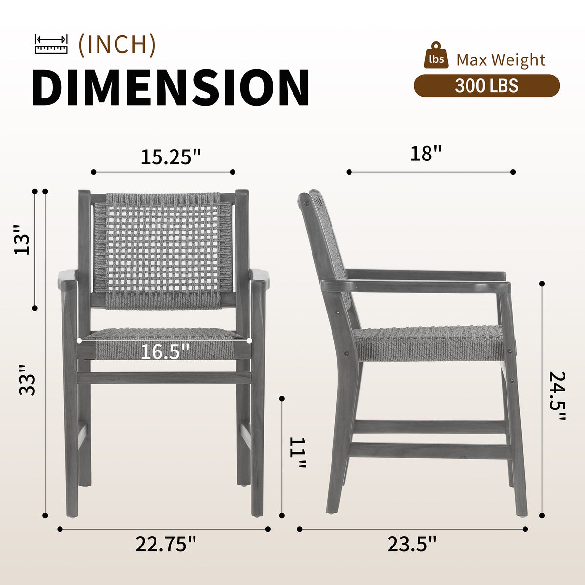 Set of 2 Blanca Brown Teakwood Indoor/Outdoor Dining Chair with Hand-Woven Synthetic Rattan Seat and Back